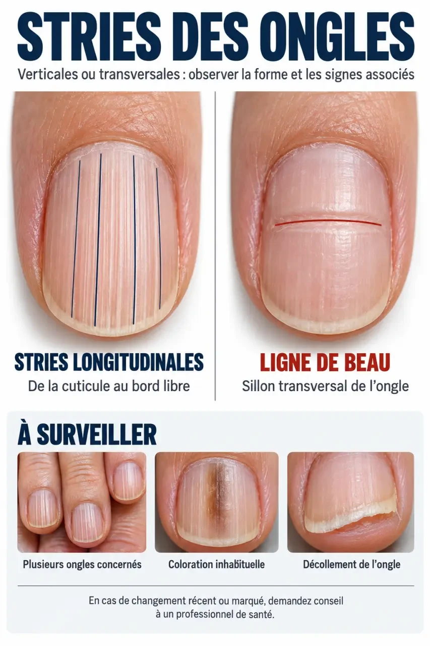 Stries sur les ongles des mains : comparaison entre stries verticales et horizontales